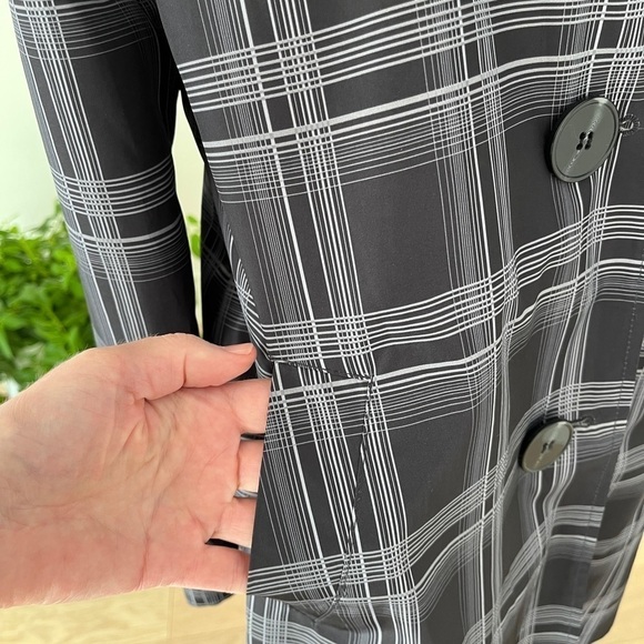 PIZAZZ Spring Jacket Detachable Hood Black Grey Plaid Button Front Neutral - Picture 7 of 16